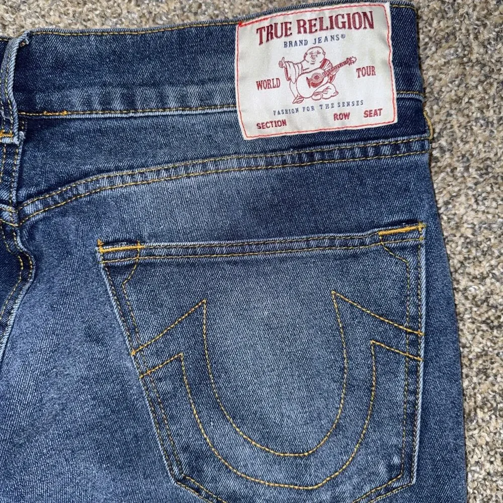 True Religion Men’s Size 36x31 Blue GENO Relaxed Slim Jeans Denim Classic Stitch